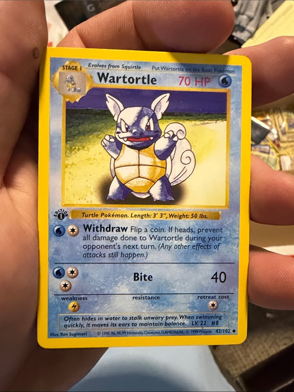 Pokemon Wartortle Card - Blue and Yellow